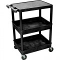 Luxor STC211BK Flat Top and Tub Middle/Bottom Shelf Cart, 18