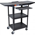 Luxor AVJ42KBDL-BLACK Adjustable Height Workstation Cart with Keyboard Shelf and Drop Leaf Side Shelves, 18