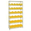 Quantum Storage Systems W7-18-26 w/YELLOW BINS Stationary Wire Cart with 10 Yellow Bins 