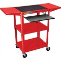 Luxor AVJ42KDBL-RED Adjustable Height Workstation Cart with Keyboard Shelf and Drop Leaf Side Shelves, 18