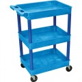 Luxor BUSTC111BU Utility 3 Shelf Tub Cart, Blue, 18