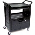 Rubbermaid 3457 Utility Cart with Lockable Doors, Sliding Drawer and 4