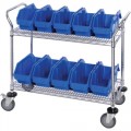 Quantum Storage Systems WRC2-1836-1867/BLUE BINS Mobile Wire Cart with 10 Blue Bins 