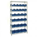 Quantum Storage Systems W7-18-26 w/ BLUE BINS Stationary Wire Cart with 10 Blue Bins 