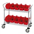 Quantum Storage Systems WRC2-1836-1867/RED BINS Mobile Wire Cart with 10 Red Bins 