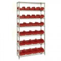 Quantum Storage Systems W7-18-26 w/ RED BINS Stationary Wire Cart with 10 Red Bins 