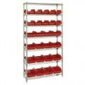 Quantum Storage Systems W7-18-26 w/ RED BINS Stationary Wire Cart with 10 Red Bins 